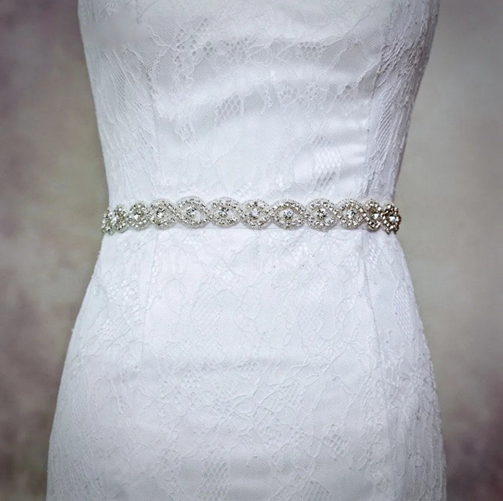 Nora Silver Crystal Bridal Belt Sash