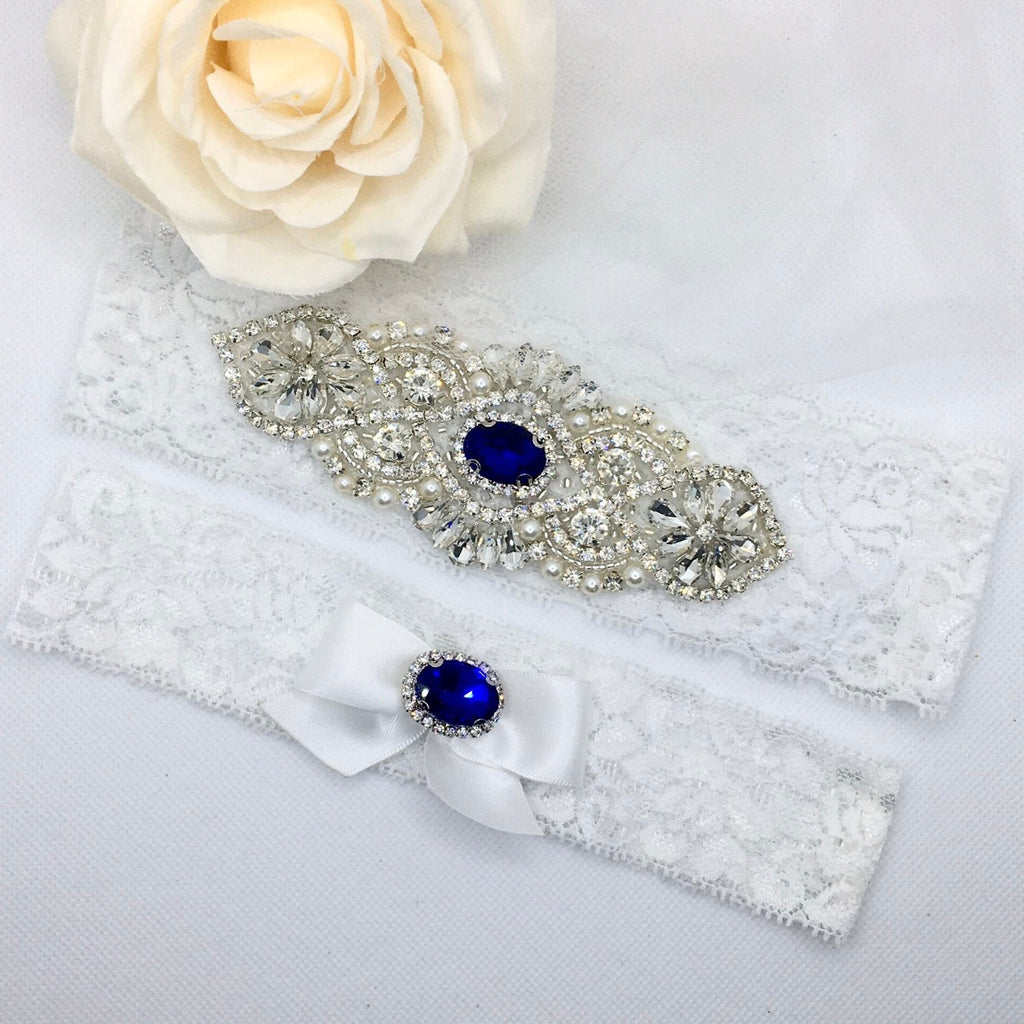 Bridal Accessories - Blue Crystal Bridal Garter Set