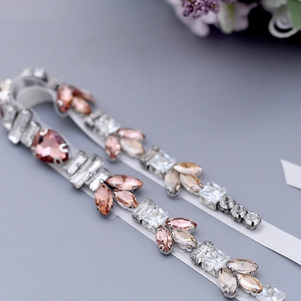 Wedding Accessories - Peach Crystal Bridal Belt/Sash