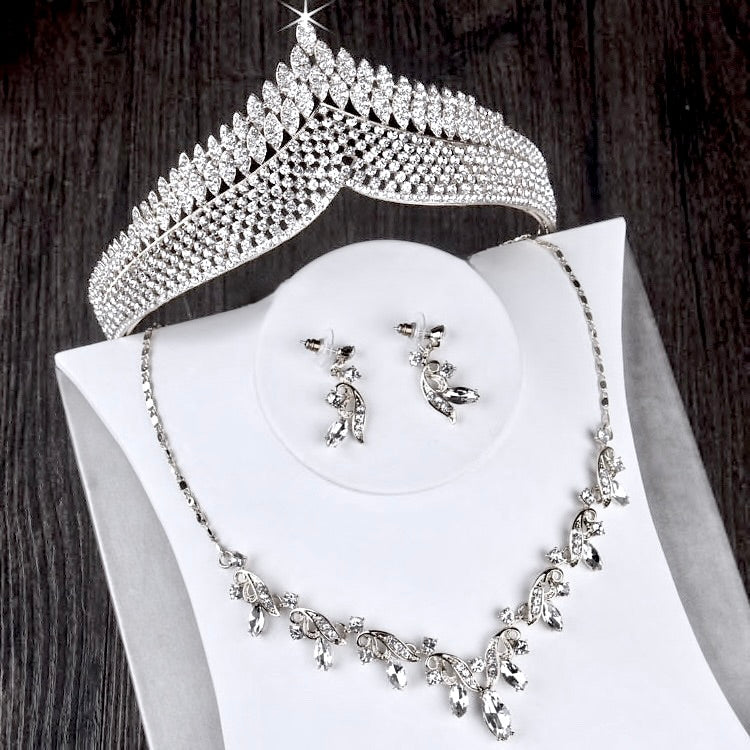 Wedding Jewelry and Accessories - Bridal 3-Piece Jewelry Set With Tiara - Available in Gold and Silver