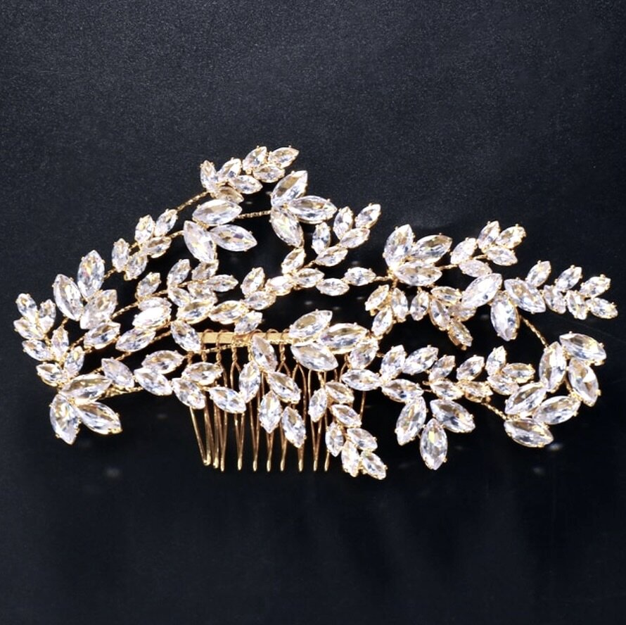 Wedding Hair Accessories - Cubic Zirconia Bridal Hair Comb - Available in Silver, Rose Gold and Yellow Gold