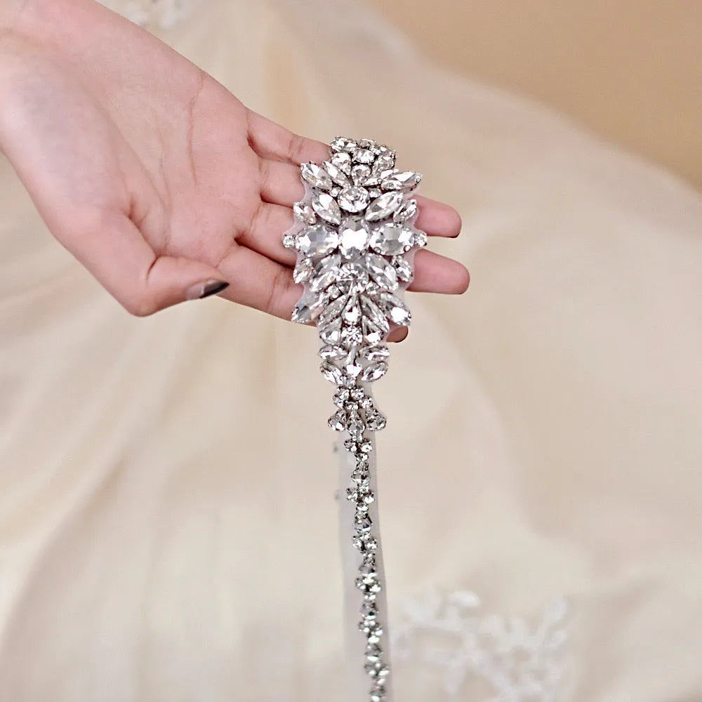 Silver Crystal Bridal Belt Wedding Dress Sash Accessory Applique Only Silver Crystal Bridal Belt Wedding Dress Sash Accessory Applique Only