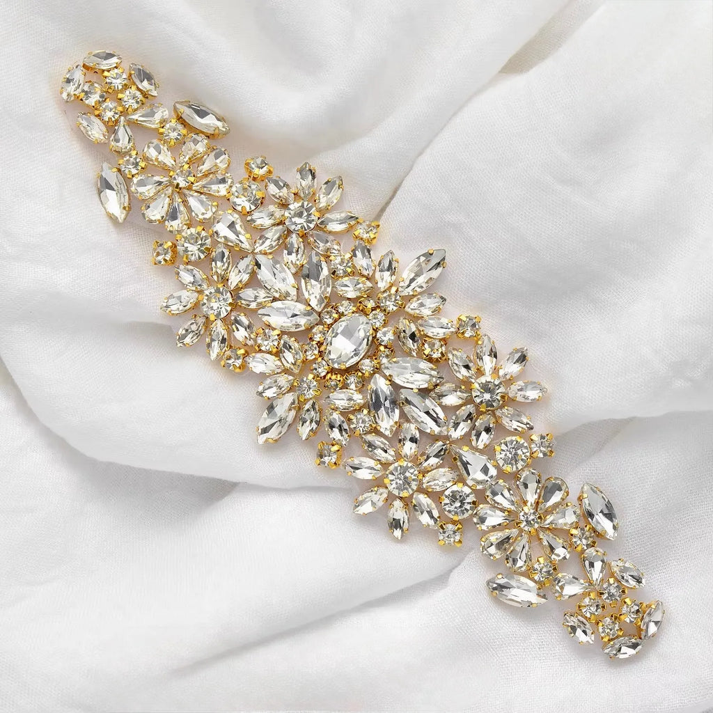 Wedding Dress Belt | Crystal Bridal Sash - Silver, Gold & Rose Gold White Ribbon / Yellow Gold Wedding Dress Belt | Crystal Bridal Sash - Silver, Gold & Rose Gold White Ribbon / Yellow Gold
