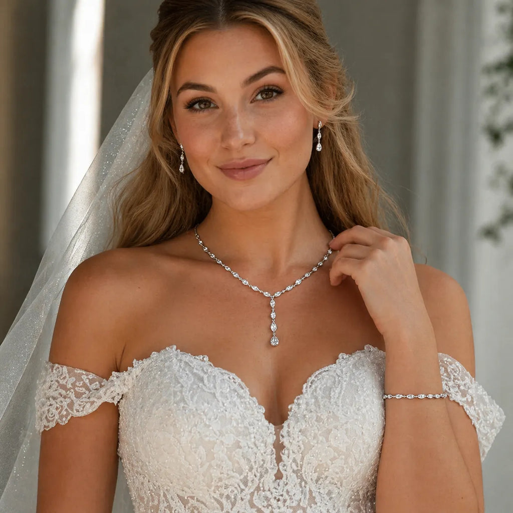 Silver & Rose Gold Cubic Zirconia Bridal 3-Piece Jewelry Set Silver Silver & Rose Gold Cubic Zirconia Bridal 3-Piece Jewelry Set Silver