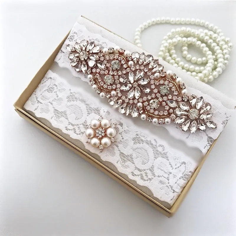 Rose Gold Bridal Garter Set Wedding Accessories White / 14" (approx. 36cm) Rose Gold Bridal Garter Set Wedding Accessories White / 14" (approx. 36cm)