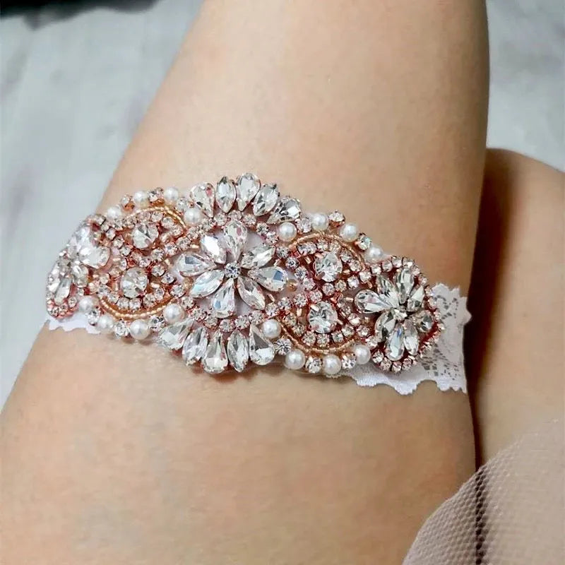 Rose Gold Bridal Garter Set Wedding Accessories White / 14" (approx. 36cm) Rose Gold Bridal Garter Set Wedding Accessories White / 14" (approx. 36cm)