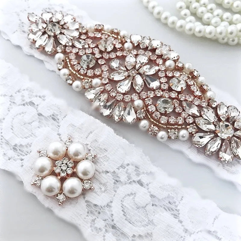 Rose Gold Bridal Garter Set Wedding Accessories White / 14" (Approx. 36cm) Rose Gold Bridal Garter Set Wedding Accessories White / 14" (Approx. 36cm)