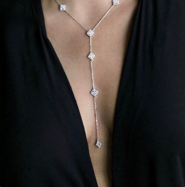 Wedding Jewelry - Lariat Style CZ Bridal Necklace