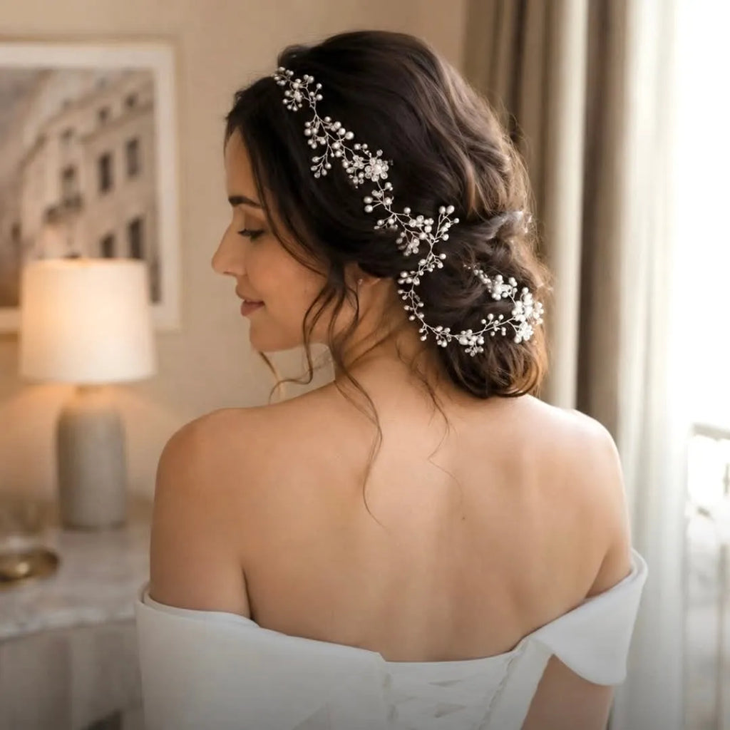 June - Pearl and Crystal Bridal Hair Vine