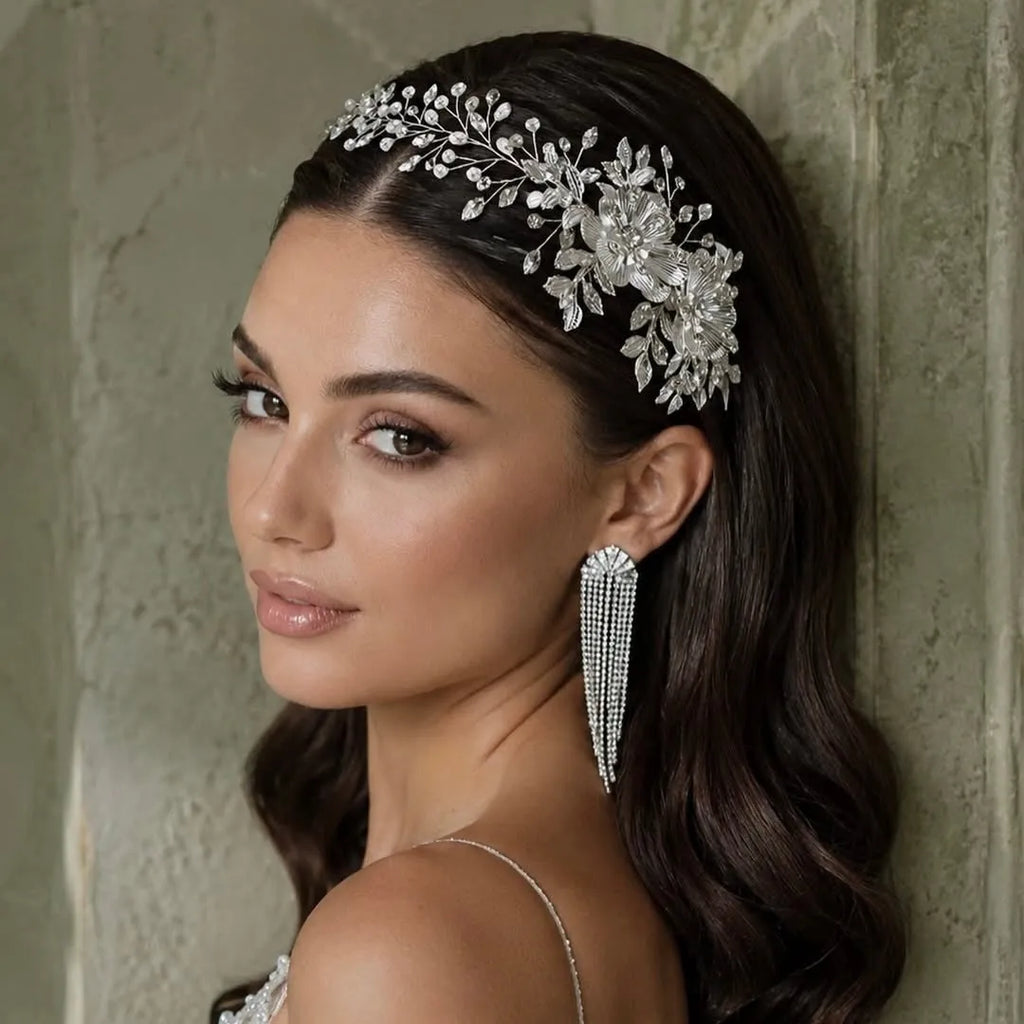Carlotta Silver Pearl & Crystal Bridal Headband – Wedding  display picture 3