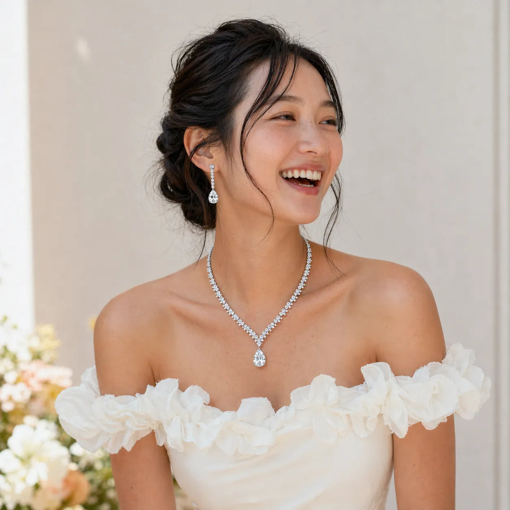 bridal jewelry for strapless dress Silver Cubic Zirconia Wedding Jewelry Set - 'Eliza'