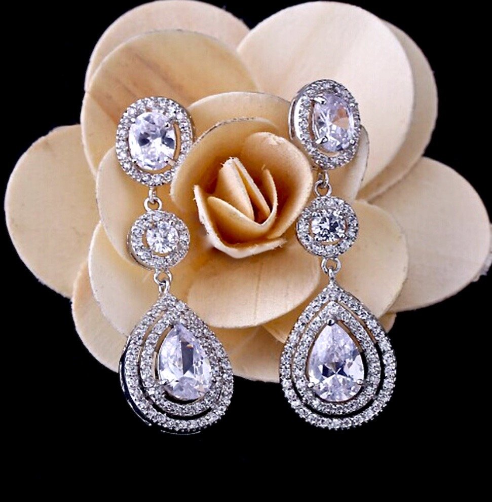 "Paige" - Silver Cubic Zirconia Bridal Earrings
