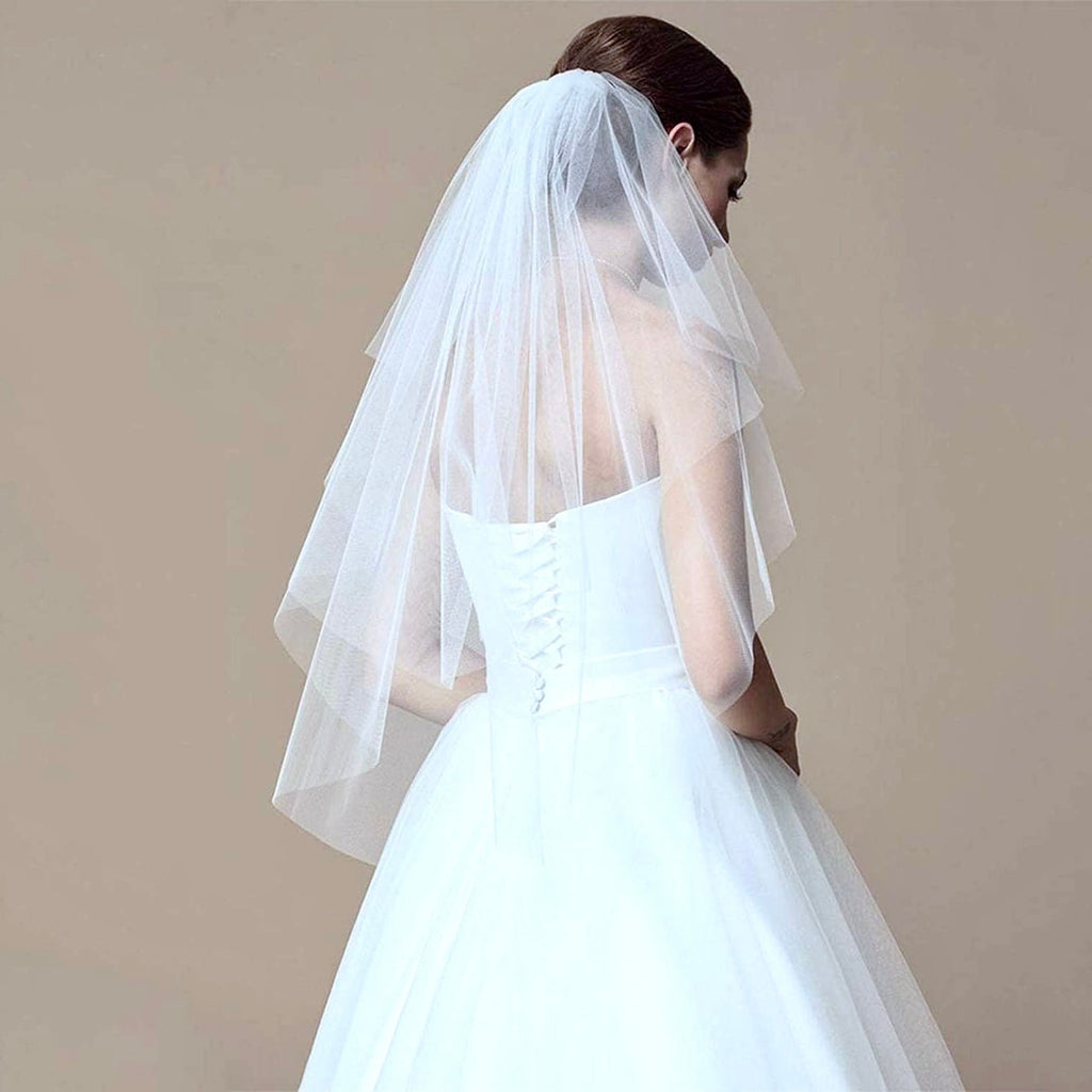 Adora by Simona Wedding Veils - Raw- Edge 2-Tier Fingertip Bridal Veil - Available in White, Off-White and Ivory White