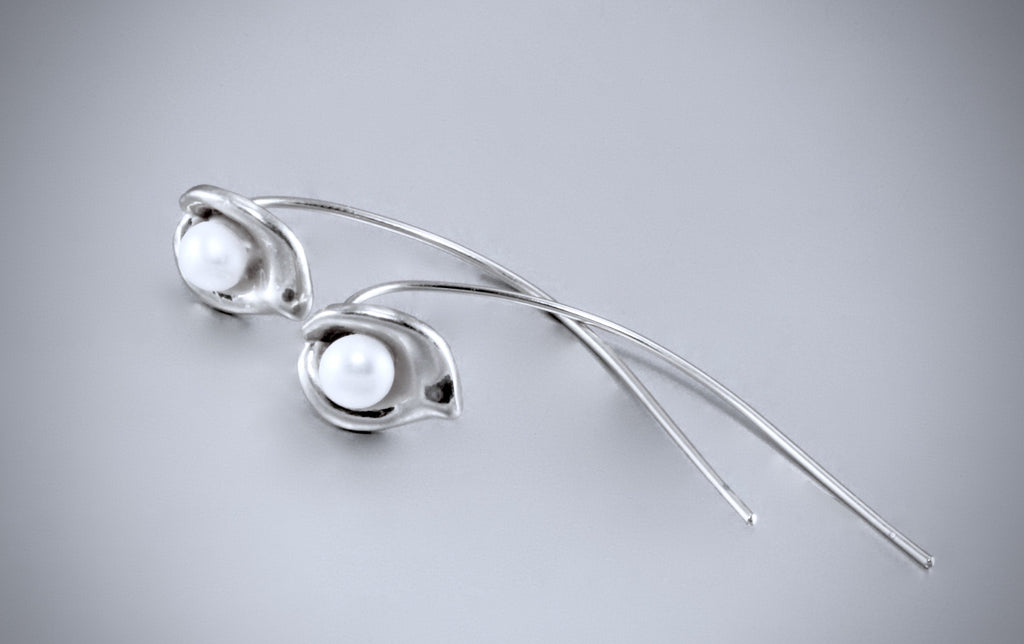 "Lily" - Pearl Calla Lily Bridal Earrings - Available in Gold and Silver
