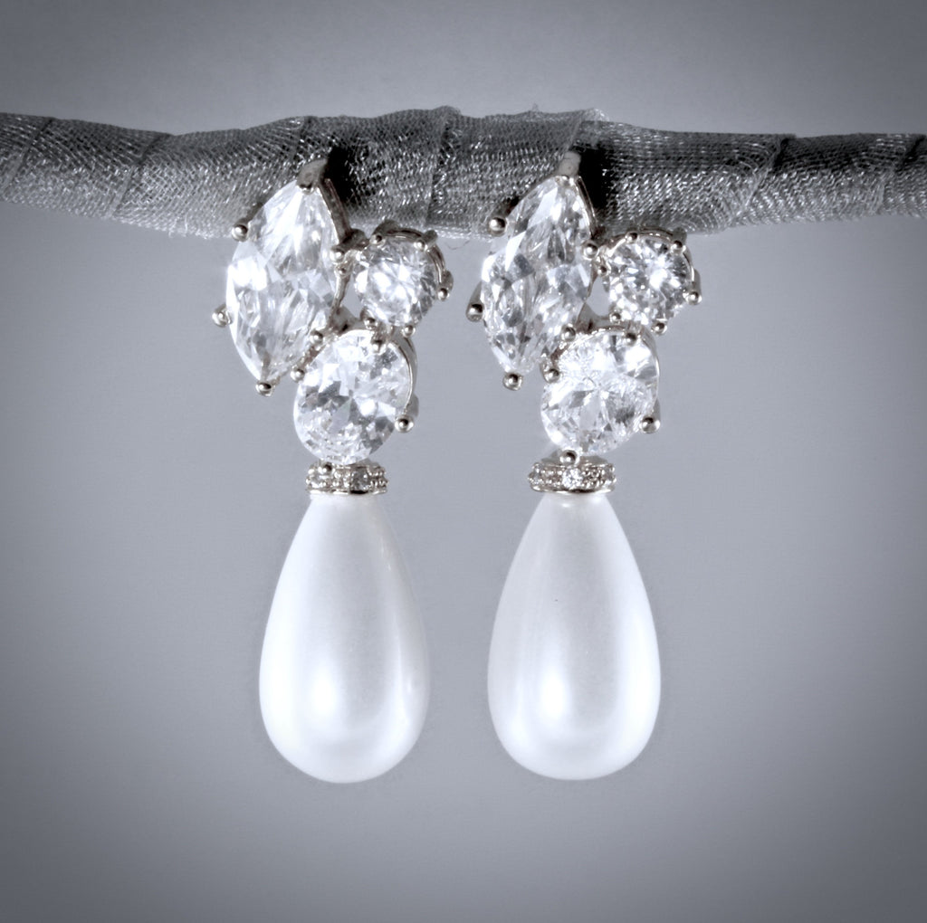 Pearl Wedding Jewelry - Bridal Pearl Drop Earrings - Available in Silver and Yellow Gold