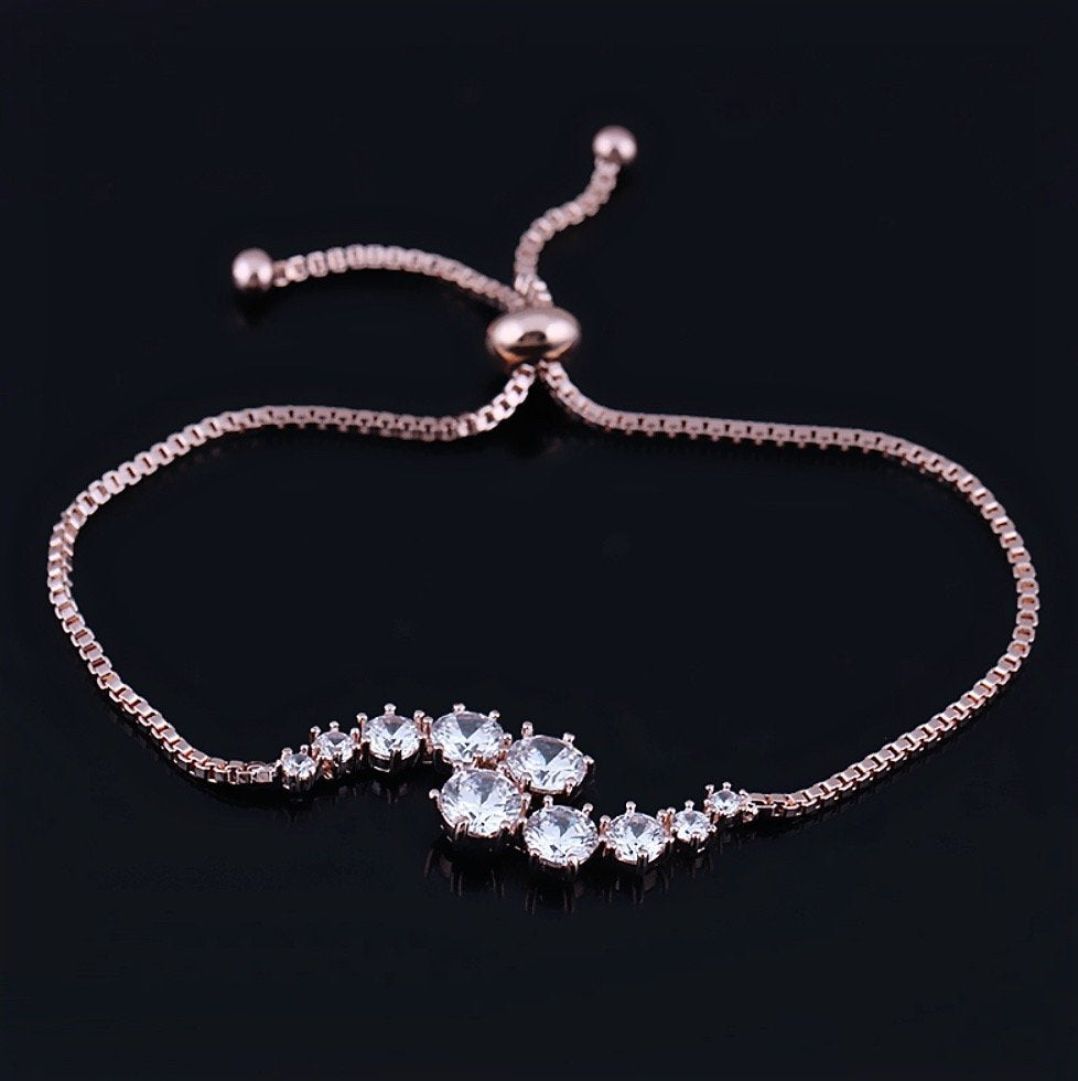 "Denise" - Cubic Zirconia Adjustable Bracelet - Available in Silver, Rose Gold and Yellow Gold