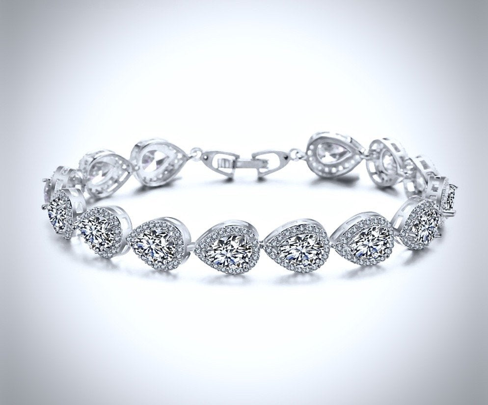 "Francesca" - Cubic Zirconia Bridal Bracelet - Available in Silver, Rose Gold and Yellow Gold