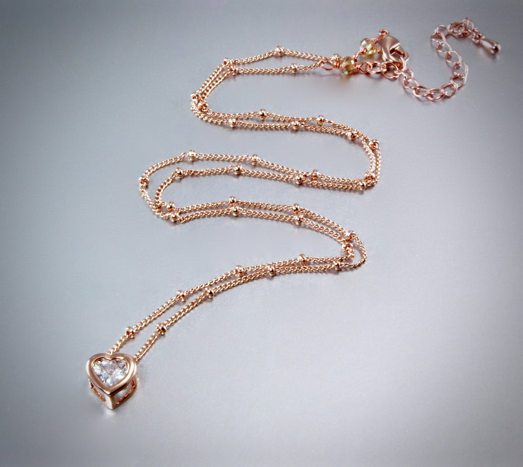 "Amelia" - Bridal Heart Necklace - Available in Rose Gold, Silver and Yellow Gold