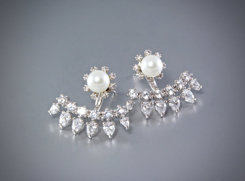 "Kyla" - Pearl and Cubic Zirconia Bridal Earring Jackets 