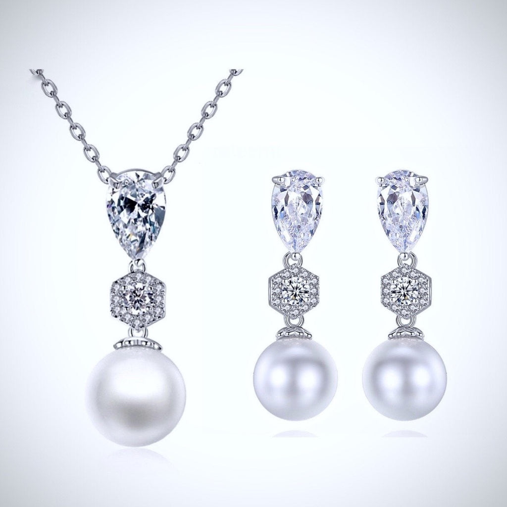 "Marisa" - Pearl and Cubic Zirconia Jewelry Set