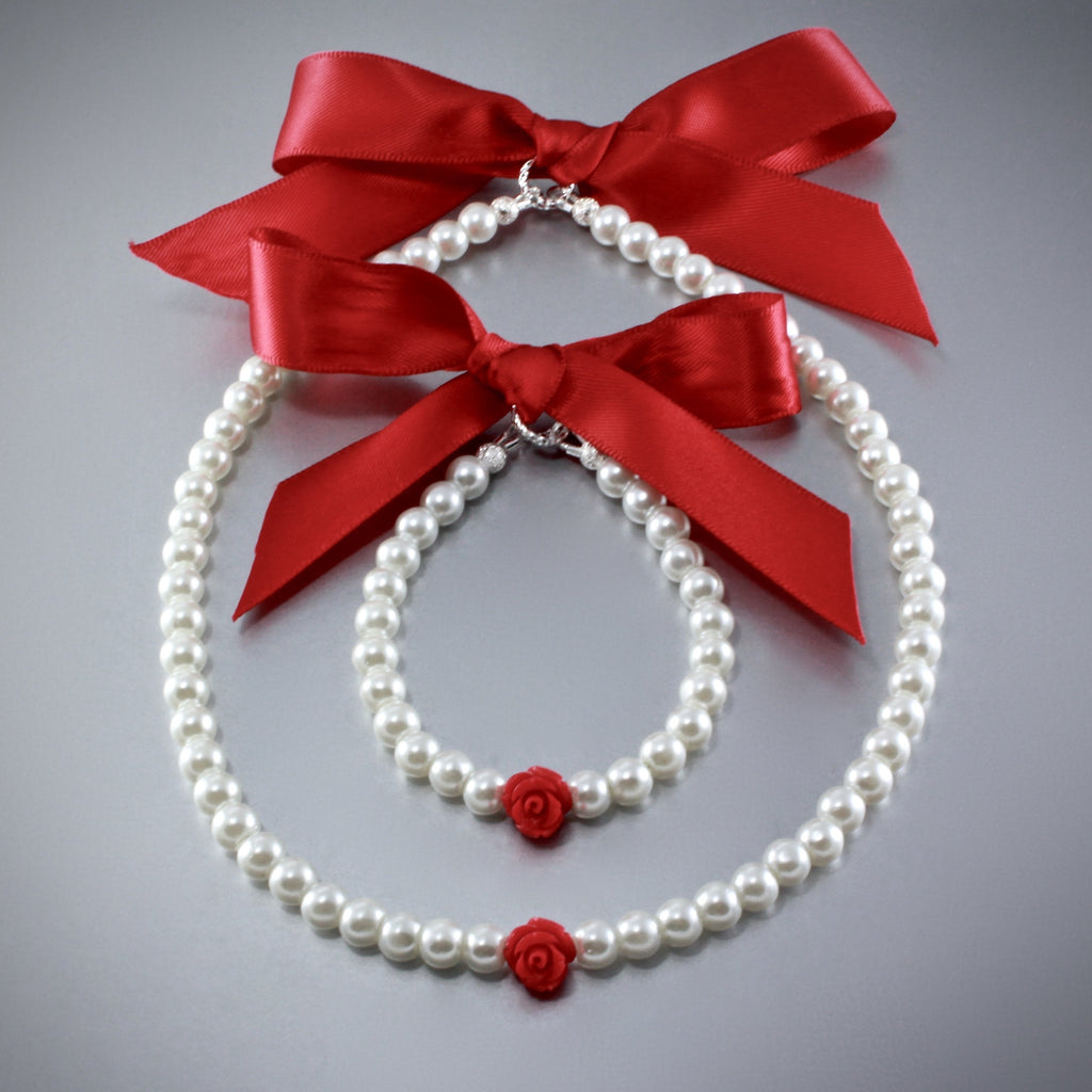 "Isabelle" - Pearl and Rose Flower Girl Necklace/Bracelet/Earrings