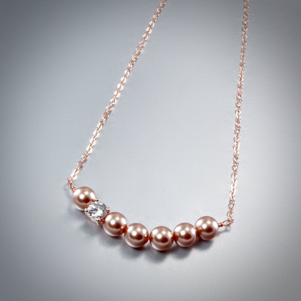 "Prelude" - Swarovski Pearl and Rose Gold Bridal Necklace