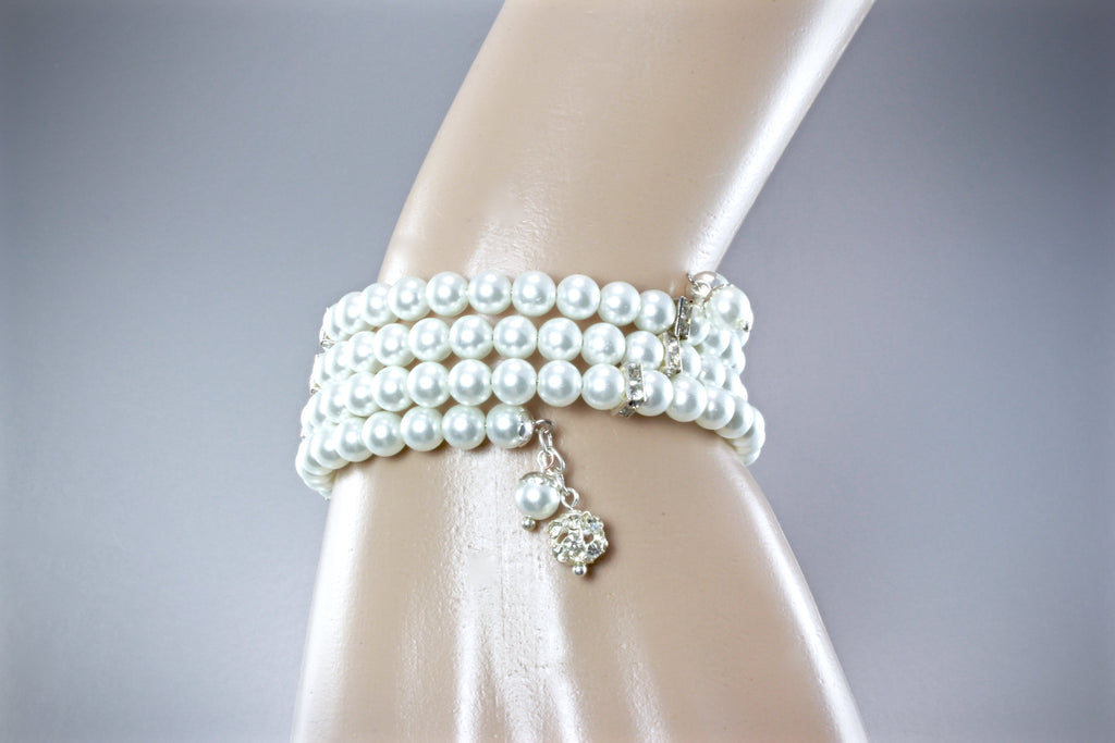 "Alyssa" - Swarovski Crystal Pearls Bridal Cuff Bracelet