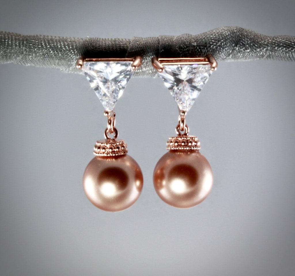 "Calla" - Swarovski Pearls and 14K Rose Gold-Filled Earrings 
