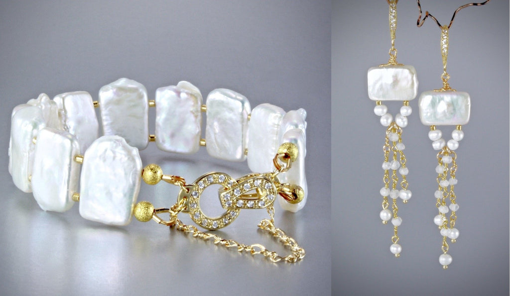 "Arianna" - Cultured Pearl Bridal Bracelet/Earrings/Set
