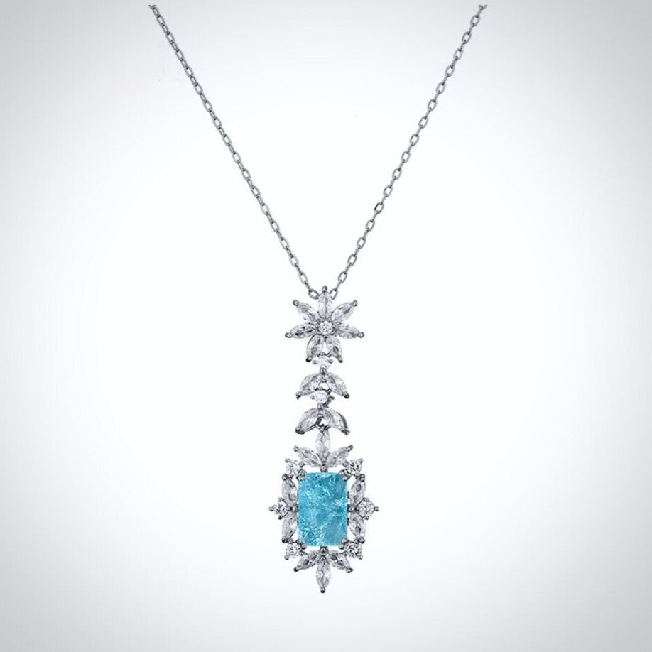 Wedding Jewelry - Aqua Blue Cubic Zirconia Bridal Necklace 