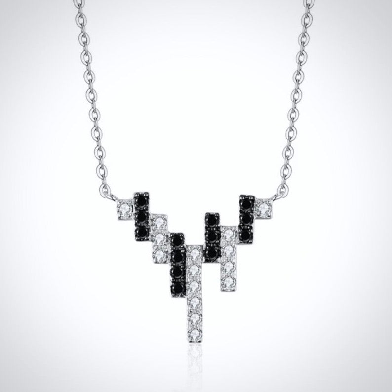Wedding Jewelry - 925 Sterling Silver Black and White CZ Necklace