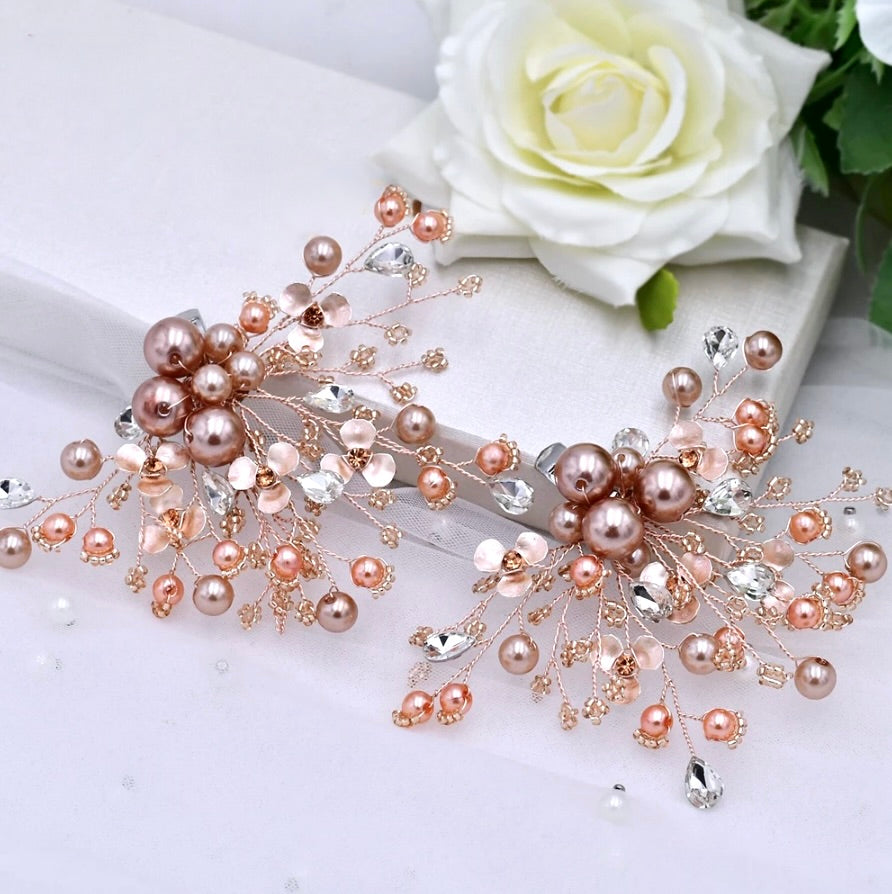 Wedding Accessories - Pearl and Crystal Rose Gold Bridal Shoe Clips