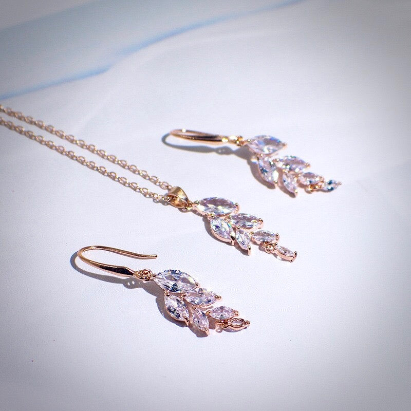 Wedding Jewelry - Cubic Zirconia Bridal Jewelry Set - Available in Rose Gold and Silver