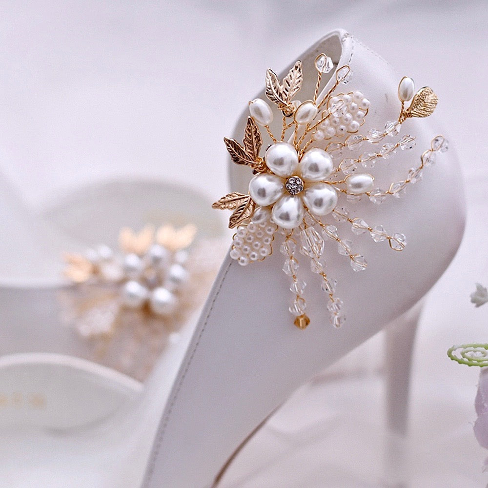 Wedding Accessories - Pearl and Crystal Rose Gold Bridal Shoe Clips