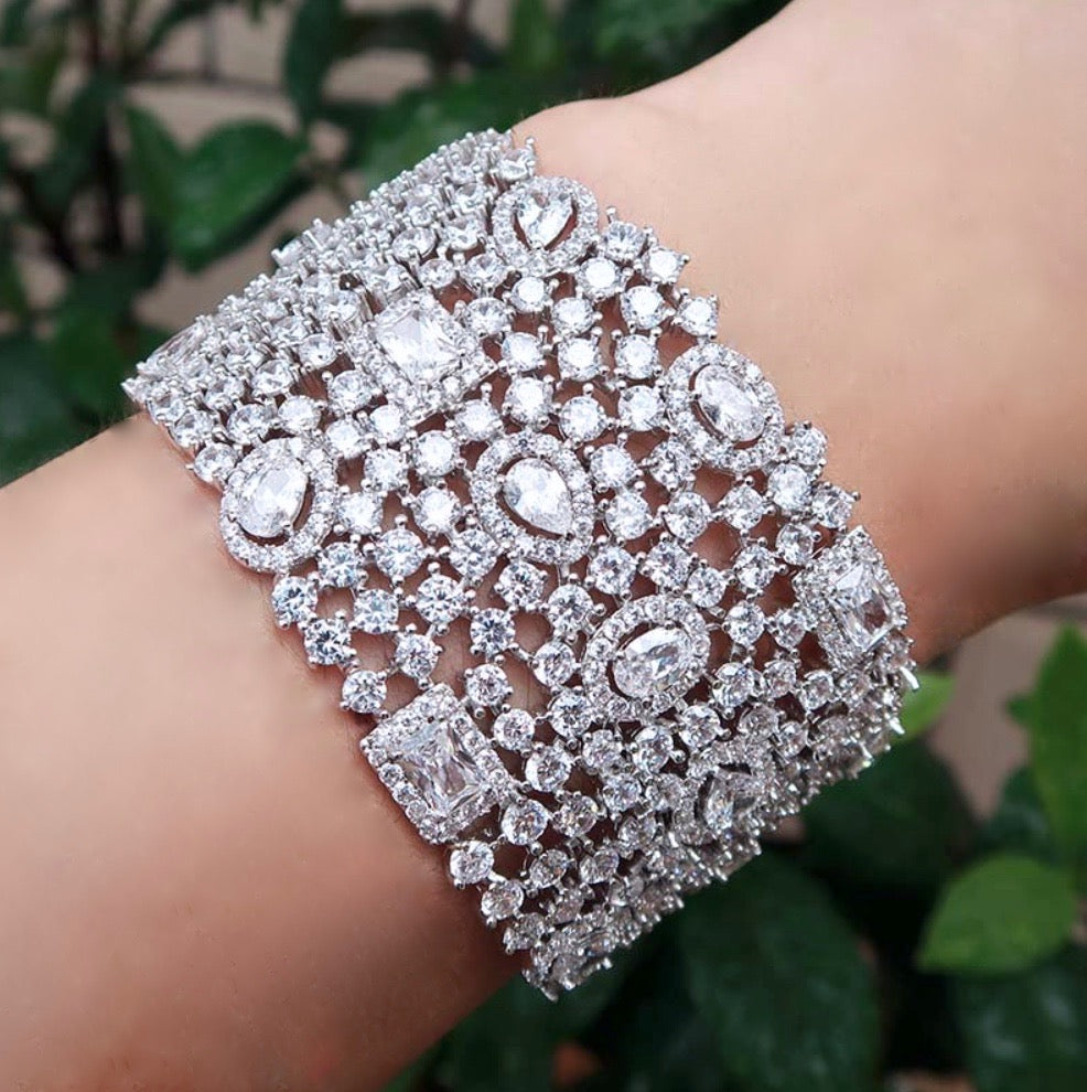 Wedding Jewelry - Cubic Zirconia Bridal Cuff Bracelet