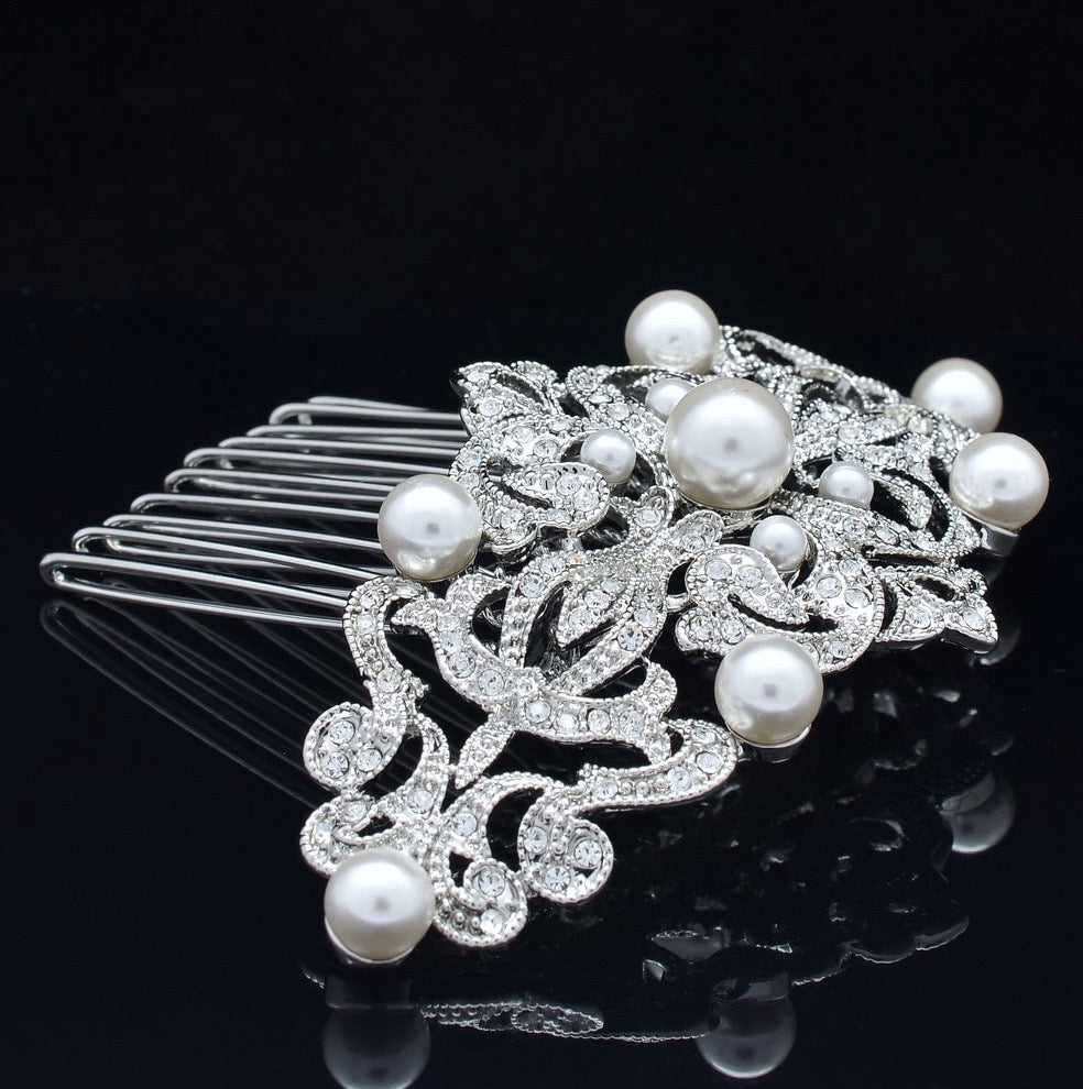 Wedding Hair Accessories - Vintage Pearl and Crystal Bridal Hair Comb