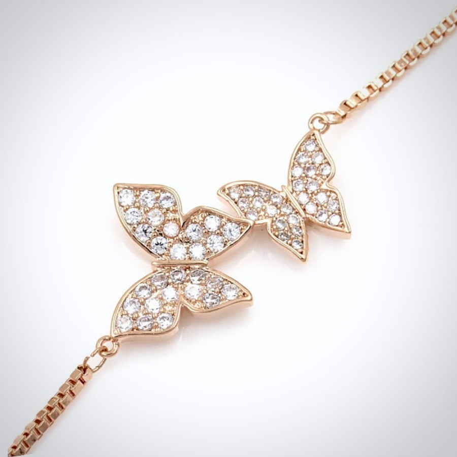 Wedding Jewelry - Butterfly CZ Adjustable Bracelet - Available in Silver and Rose Gold