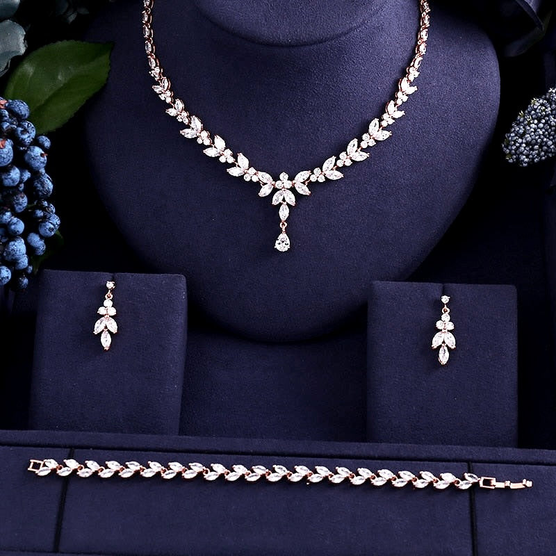 Wedding Jewelry - Cubic Zirconia Bridal 3-Piece Jewelry Set - Available in Silver, Yellow Gold and Rose Gold