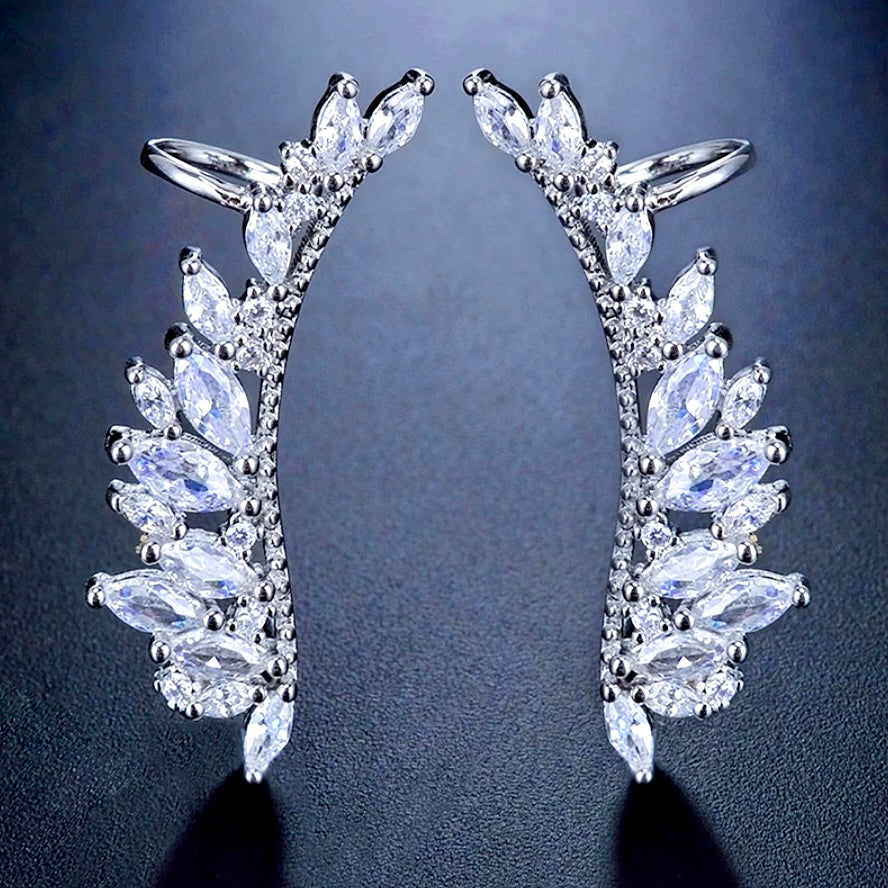Wedding Jewelry - Silver Cubic Zirconia Bridal Climber Earrings