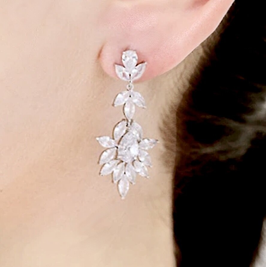 Wedding Jewelry - Cubic Zirconia Bridal Earrings - Available in Silver and Rose Gold