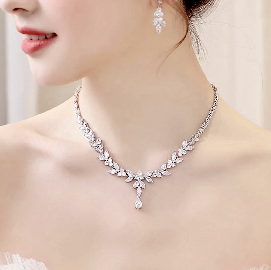 Wedding Jewelry - Cubic Zirconia Bridal Jewelry Set - Available in Silver, Yellow Gold and Rose Gold