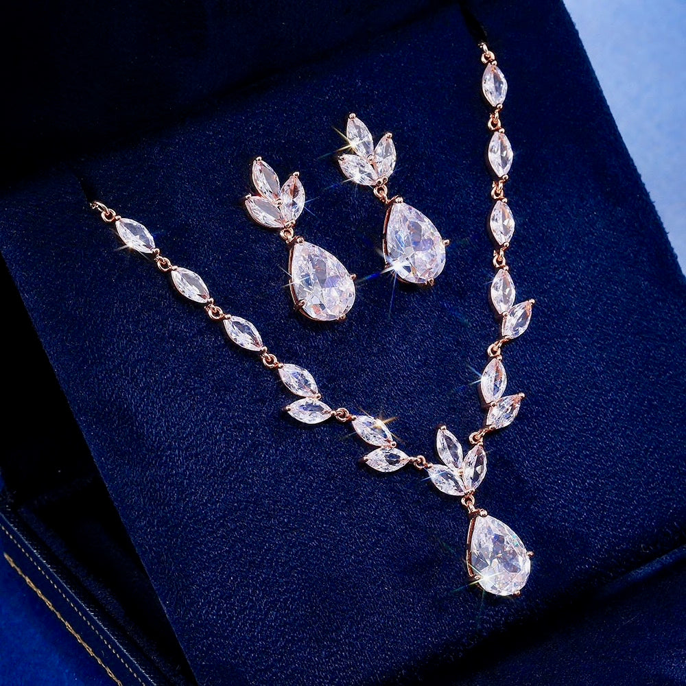 Wedding Jewelry - Cubic Zirconia Bridal Jewelry Set - Available Silver and Rose Gold