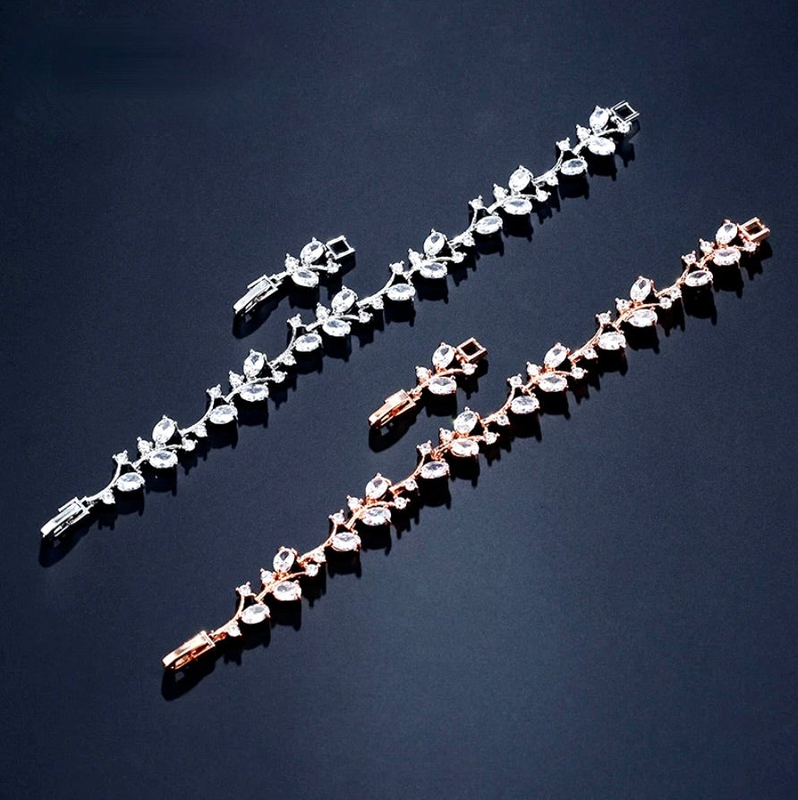 Wedding Jewelry - Cubic Zirconia Vine Bridal Bracelet - Available in Rose Gold and Silver