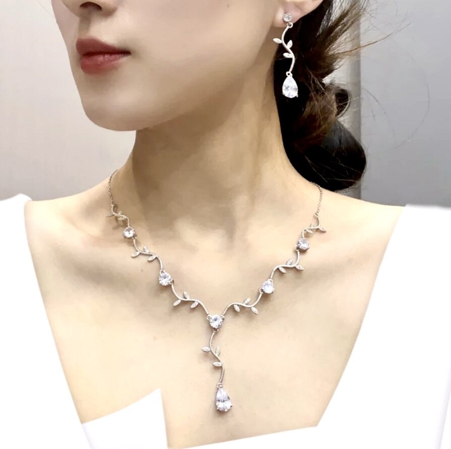 Wedding Jewelry - CZ Vine Bridal Jewelry Set - Available in Silver, Rose Gold and Yellow Gold