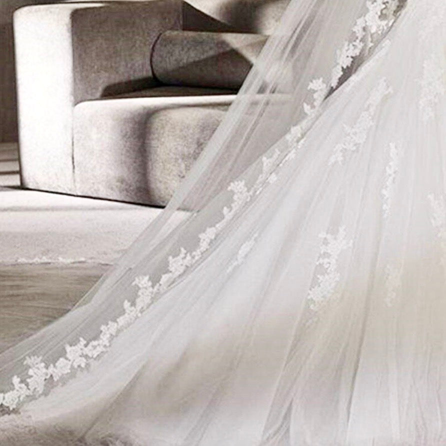 Wedding Veils - Lace Edge Cathedral Bridal Veil - Available in White and Ivory