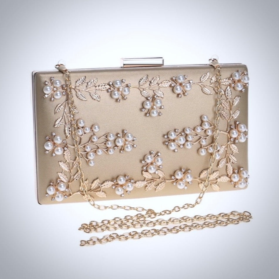 Wedding Accessories - Champagne Pearl Bridal Handbag Clutch
