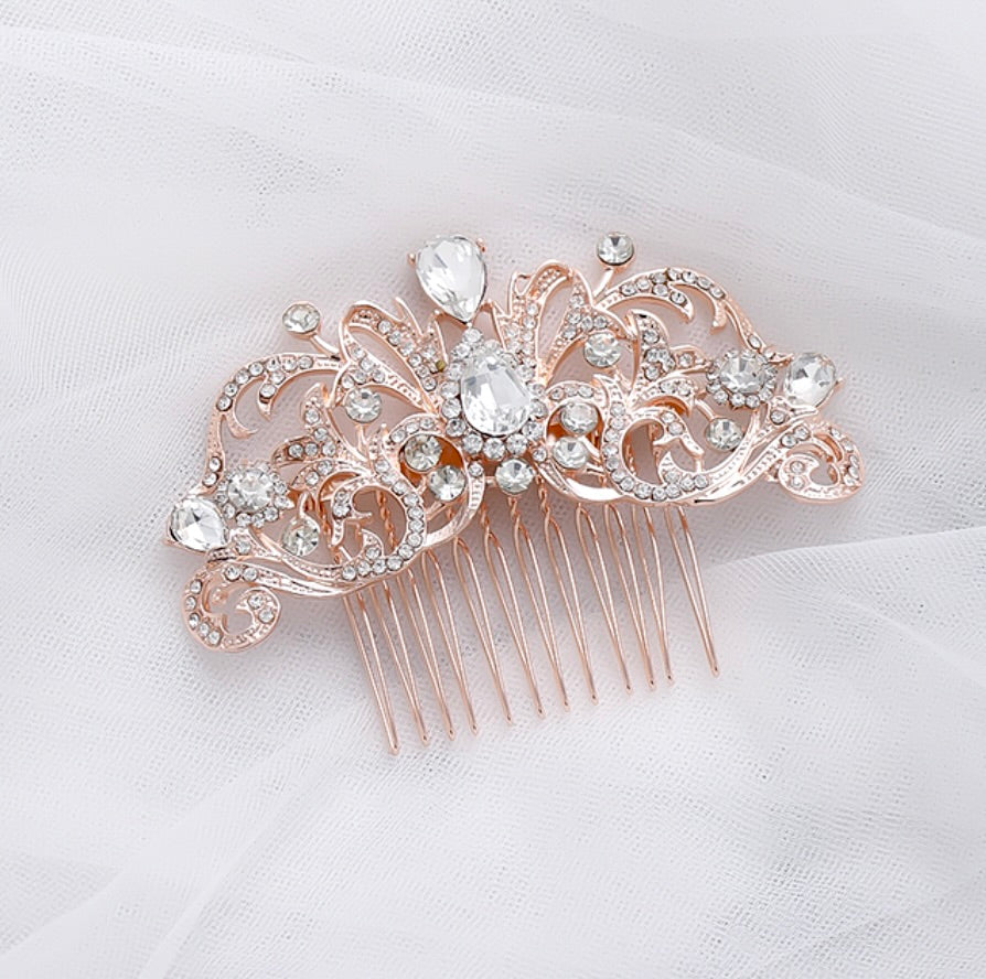 Wedding Hair Accessories - Crystal Bridal Hair Comb - Available in Rose Gold, Yellow Gold and Silver