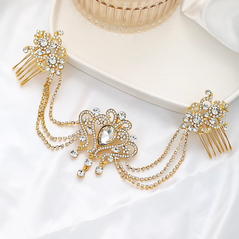 Wedding Hair Accessories - Art Deco Style Crystal Bridal Hair Drape - Available in Yellow Gold, Silver and Rose Gold