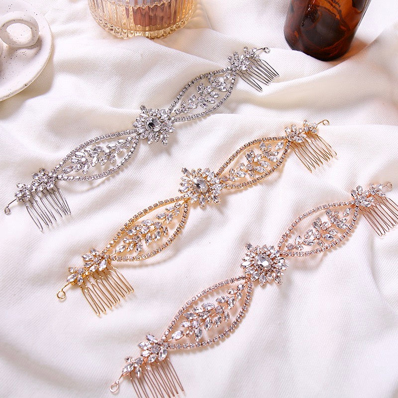 Raelyn Crystal Bridal Headband Hair Vine Available in Silver, Rose Gold and Yellow Gold