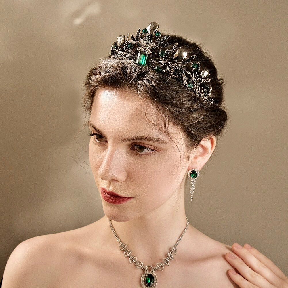 Emerald and Gold Hair Pin Emerald Hair Pin Emerald Hair Piece Emerald Green  Wedding Hair Pins Green Hair Clip Emerald Headpiece for Bride 